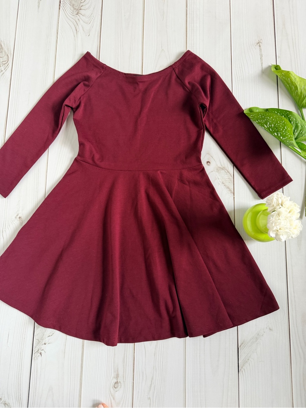 Burgundy Long-Sleeve Skater Dress